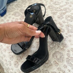 Michael Kors Black Patent Leather Heels with Gold Accent